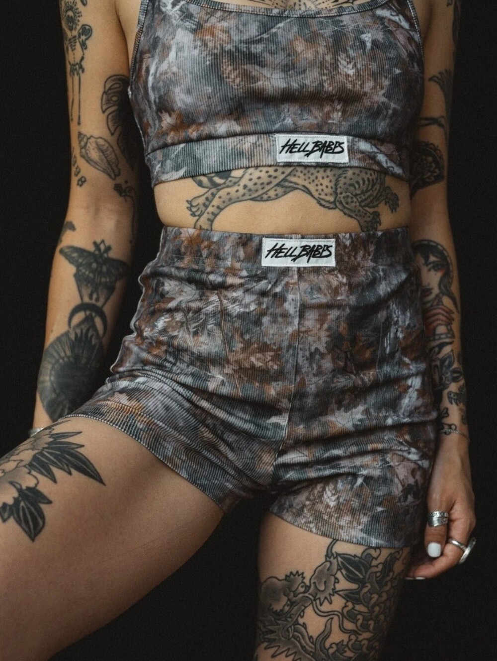 HELL BABES Camo Matching Ribbed Set Bra & Shorts Medium NWOT